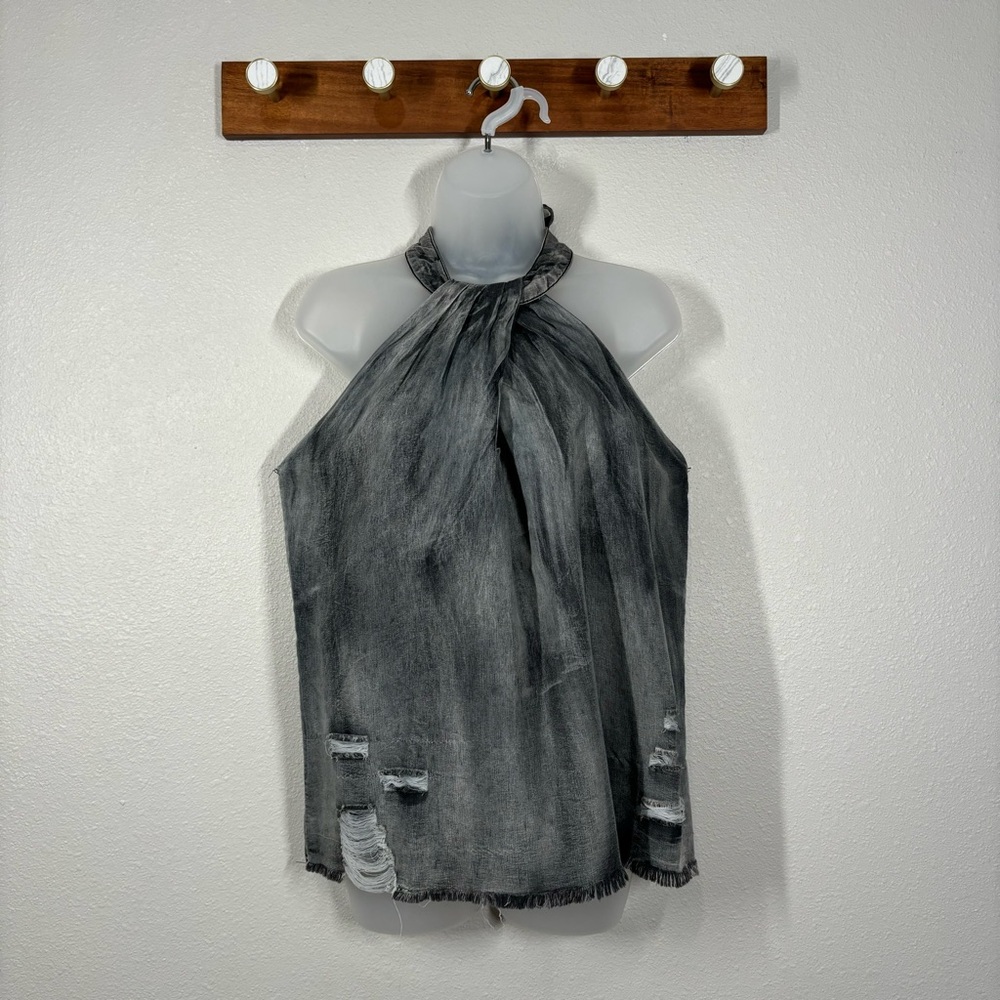 Mazik Distressed Chambray Halter Y2K Top Size Medium